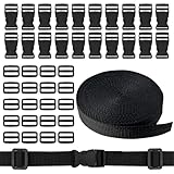10 M Nylon Gurtband mit 20 Paar Schnallen, 20 mm Schwarzes Nylonband mit Schnellverschluss für Rucksack Gepäckband Hundehalsband