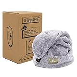 myHomeBody Haartuch-Wickel, Luxuriöser Anti-Frizz-Schnelltrocken-Turban, Ultraweiche und schnell trocknende, saugfähige Kohlefaser, mit Kokosnuss-Schalenknopf - Grau