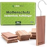 ecoKiwi Zedernholz Mottenschutz für Kleiderschrank - 10er Pack Mottenschutz zum Aufhängen - Natürlicher Zedernholz Mottenschutz für Kleiderschrank mit Schleifpapier - Kleidermotten Bekämpfen