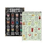 Cocktail Schild,2 Stück Vintage Cocktail Schilder Retro Blechschilder Cocktailbar Metallschilder Classic Wanddekoration Schild für Cafés Bars Küchen Kneipe Dekoration