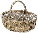 Dehner Rattan Planzkorb mit Henkel, ca. 46 x 39 x 18 cm, Rattangeflecht, grau/braun