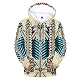WENKOMG1 Herren-Kapuzenpullover mit ethnischem Aufdruck, langärmelig, Winter, Herbst, Indianer-Sweatshirt, nativer Stil, Grafik-Pullover, Dunkelblau, XX-Large