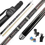 Billard Queue mit Tragbarem Hartschalenkoffer-12,5 mm Lederspitze, Kanadischer Ahorn 58“ Pool Queue,Billard Cue 19 oz/ 20 oz-Präzisionsarbeit für gerade Stöße und ausgewogene Leistung(Rot&Weiß)