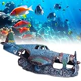 BAIFULAI Aquarium Deko, Flugzeug Berghöhle Aquarium Zubehör Deko, Harzmaterial Aquariumdeko, Schiff, Höhle, Fisch Tank Zubehör, Aqua Ornaments ideal für kleine Garnele Fisch Schildkröte, 24X 10X 8cm