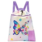 WAWSAM Schmetterling Turnbeutel mit Kordelzug - Sportbeutel für Mädchen und Kinder Wasserdichte Schwimmen Strand Gymsack Rucksack Geburtstags mit Tasche für Wasserflasche