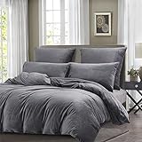 Boqingzhu Flanell Winter Bettwäsche 200×200cm Plüsch Biber Grau Warm Kuschelig Flauschig Bettwäsche Teddy Fleece Samt Cashmere Touch Bettbezug 200×200cm mit Reißverschluss