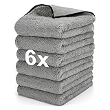 WEAWE® Mikrofasertücher Auto- 6er-Pack (60L x 40B) cm, Verdicktes, Mikrofasertuch Auto Motorrädern poliertuch, von fusselfrei, farbbeständig, saugfähig Microfasertuch autopflege(Graue)