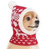 Pawaboo Haustier Weihnachtsmütze, Hund Winter Strickmütze mit Pompon Lustige Weihnachts Hundemütze Winter Warme Gestrickte Mütze Schal Warme Kappe für Kleine Hunde, S, Weihnachtselche Rot