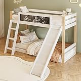 ANIROY Etagenbett für Kinder mit Rutsche & Treppe, Hochbett für 2 Kinder, Kinderbett Holzbett Doppelbett mit Schutzgitter, ohne Matratze, Weiß