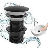 Ablaufgarnitur Waschbecken, MengQiLe Ablaufgarnitur Ohne Überlauf Universal Ablaufventil Schwarz Abfluss Waschbecken Abflussgarnitur Pop Up Ablaufgarnitur für Waschbecken & Waschtisch