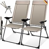 KESSER® 2er Set Gartenstuhl Hochlehner Alu Klappstuhl 7-Fach Verstellbar mit Armlehnen Atmungsaktiv klappbar Campingstuhl Balkonstuhl Klappsessel Garten Terrasse, Taupe