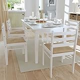 Homgoday Esszimmerstühle 6 Stück weiß aus Massivholz und Samt, Stühle für den Außenbereich, Esszimmerstühle für Garten, Gartenmöbel, Terrassenmöbel
