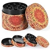 Grinder Gelbe Kräutermühle Pollen Grinder Crusher Vintage Sun Kräutermühle Grinder Metall Grinder Klein Mahlwerk für Gewürze Kräuter Pollen Vanille mit Pollenschaber (40 mm)