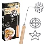 Tortillada - 4 teiliges Bunuelos Set mit Holzgriff Rosetteneisen Waffelförmchen Set mit 3 Formen (Stern, Blume, Kreis)