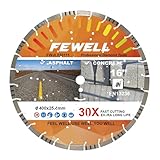 FEWELL Premium Diamantsägeblatt, 16 Zoll, Mehrzweck-Diamant-Blatt, harter verstärkter Beton für Terrazzo-Asphalt-Mauerwerk, lasergeschweißte Segmentierung, Achse 1 bis 20