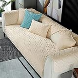 MLCYYJS Samt-Plüsch-Sofa-Couchbezug mit Rautenmuster, einfarbig, rutschfest, weich, warm, dick, Sofa-Schonbezug für Hunde, Kinder, Haustier-Möbelschutz (Beige, 86,4 x 208,3 cm)