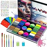 kinderschminken Set - 44 Gesicht Farbe Schminke Fuer Kinder Und Erwachsene Wasserbasierte Schminkpalette Professionelle Hautfarben Ungiftig für Halloween Partys Karneval Weihnachten