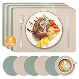 6er-Set Tischsets Abwaschbar und Untersetzer, Platzsets Abwaschbar Hitzebeständig & Wasserdicht, Beidseitig Verwendbar,Tischuntersetzer 30 x 43.5 cm (cremeweiß/grün)