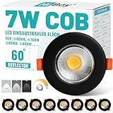 HiBay 8er Einbaustrahler LED COB Dimmbar 7W LED Spot Schwarz Matt 65-85mm Lochmaß Deckenspots Warmweiß 3000K 600LM für Schlafzimmer Wohnzimmer Küche