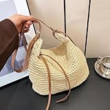 AAIXXIZAO Strohtaschen Strandtasche Umhängetasche Bohemian Handgemachte Gras Woven Tasche Freizeit Urlaub Strand Damen Woven Tasche Beige
