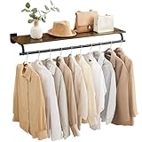 SONGMICS Wandgarderobe, Garderobe, Wandregal mit Kleiderstange, Gesamtbelastbarkeit 60 kg, 28 x 109 x 13,2 cm, für Schlafzimmer, Ankleidezimmer, vintagebraun-tintenschwarz HSR135B01