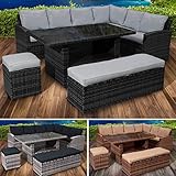 BRAST Gartenmöbel Set Eco | bis zu 9 Personen viele Farben | incl. extra Dicke Kissen | TÜV geprüft | Outdoor Loungemöbel Sitzgruppe Essgruppe Garnitur | Schwarz/Grau