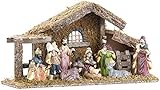 Britesta Krippe: Hochwertige Holz-Weihnachtskrippe, große handbemalte Porzellan-Figuren (Krippe Weihnachten Holz, Krippe Weihnachten mit Figuren, Weihnachtsbaum)