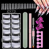 120 Stücke Dual Nail Forms Set, Schablonen Nagelverlängerung Nagelformen mit Rosa Dual-Ended Nagel Pinsel, Nagelspitzen Clip, Schwamm Fingertrenner und Nagelfeile für Polygel Nägel Werkzeuge