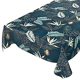 Wachstuchtischdecke abwaschbar Garten Tischdecke Wachstuch Rund Oval Eckig Indoor Outdoor Blätter Gold Blau 220x140cm