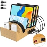 Ladestation für mehrere Geräte, Alltripal Bambus 7-Port Handy Ladestation 50W USB Ladegerät Schnelles Charger Organizer Kompatibel mit Handy