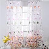 Nicoone Vorhang Schmetterling Sheer Vorhänge Lange Voile Tülle Fenster Vorhänge Light Weich Und Atmungsaktiv für Mädchen Zimmer Balkon Kaffee Haus