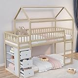 Lubvtti Doppelbett 90 × 200 cm, mit Schrank und Regal, Hochbett mit Leiter, naturfarben (ohne Matratze)