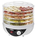 Green Blue GB195 Dörrautomat mit Temperaturregler 35–70 °C | 250 W BPA-frei Extra Leise | Obst Gemüse Kräuter Pilze Fleisch Fisch | 5 Siebe Ø 27 cm | Lebensmitteltrockner