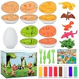 KOMABLEN 18 Stück Dinosaurier Knete Zubehör, Knete Set für Kinder 5 Dino Ei, Modelliermasse Dinosaurier machen mit 8 Farben Knetmasse und Knetwerkzeug für Jungen und Mädchen ab 3 4 5 6 Jahre