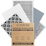 SUPERSCANDI schwedische Geschirrtücher 5-Pack 100% Biologisch Abbaubar & Kompostierbar | Wiederverwendbare & Lebensmittelsichere Spültücher | Für Jede Oberfläche Geeignete Spüllappen | Artdeco Weiß
