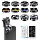 Apexel 11-in-1-Telefon-Kameraobjektiv-Kit – Weitwinkelobjektiv und Makroobjektiv + Fisheye-Objektiv/ND32/Kaleidoskop/CPL/Farbobjektiv, kompatibel mit iPhone, Samsung, Sony und den meisten Smartphones