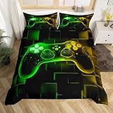Homewish Bettbezug 140 x 200 cm, Gaming-Kinder-Bettwäsche, Bettwäsche-Set, geometrisches Gitter, quadratisch, Neonfarben, Tagesdecke, Galaxie-Controller für Videospiele