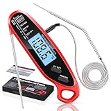 Babacom Fleischthermometer Sofortanzeige mit zwei Sonden & großem Bildschirm, Bratenthermometer mit Alarmeinstellung und Kalibrierung, Weinthermometer für Küche, Ofen, Zucker, Flüssigkeiten, BBQ