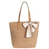 boshiho Stroh Strandtasche Groß Damen - Korbtasche Geflochten mit reißverschluss, 2025 Boho Basttasche Shopper für Reisen&Urlaub