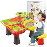 Womsclo Kleinkind Wassertabelle Sand Tabelle 4-in-1 Sand- und Wasserspieltisch Kinder 17.7X.13.8 '' Wassertabelle mit Spielzubehör Sandbox-Tisch für Außenaktivitätsquadratform, Kleinkind-Wassertisch