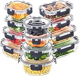 Skroam 24 Teile (12 Deckel & 12 Behälter) Glasbehälter Mit Deckel, Glass Frischhaltedosen Mit Deckel, Meal Prep Boxen für Lebensmittel, Mikrowellen, BPA-Frei