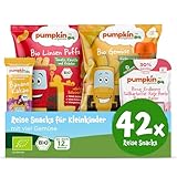 Pumpkin Organics Reise-Snacks für Kleinkinder ab dem 12. Monat - Bio Gemüse-Quetschies, Bio Knusper-Snacks und Bio-Haferriegel ideal für unterwegs, das Handgepäck, Flugzeug oder Zug ohne Zusatzstoffe