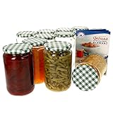 MamboCat 12er Set Einmachglas 720 ml I Rundgläser Einkochgläser mit Schraubdeckel I Twist Off to 82 I Aufbewahrungsgläser mit Deckel Grün Weiß Kariert I inkl. Rezeptheft