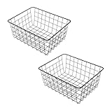 Aufbewahrungskorb aus Metall 28 x 22 cm schwarz - 2er Set - Regal Gitterkorb Schrank Organizer - Drahtkorb Metallkorb Korb für Regal Schrank Küche Büro