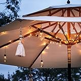 Lights4fun LED Party Lichterkette für Sonnenschirm Balkon warmweiß Timer batteriebetrieben Lichterkette Glühbirnen LED Sonnenschirm mit LED Beleuchtung Parasol Ampelschirm Beleuchtung