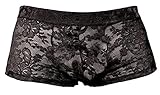 Orion Herren-Pants - erotische Boxer-Shorts für Männer, mit sexy Spitzen-Besatz und Po-Kontur-Naht, breitem Gummi-Bund, schwarz