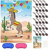 PLULON Pin the Tail on the Esel Geburtstagsparty-Spiele für Kinder Mexikanisches Esel-Spielposter mit 24-teiligen Schwanzaufklebern für Esel-Gastgeschenke, Karneval, Geburtstag, Fiesta, Party, Zuhause