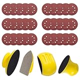 4 Stück Schleifklotz Klett Set, Handschleifblock mit Rundes Sandpapier 60/120/180/320/400/600 Körnung, für DIY Holzbearbeitung, Möbelrestaurierung, Automobilkarosserie (Gelb)