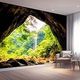 Vlies Fototapete Naturerlebnisse Grün Höhle Wasserfall 3D Effekt 300 X 210 Cm - Foto Tapete Moderne Vliestapete Xxl Wandtapete Motivtapeten Dekoration Für Wohnzimmer Schlafzimmer