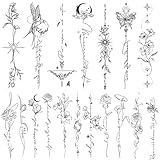 CHARLENT Temporäre Tattoo für Frauen und Mädchen – 45 Stück Linien, Blumen, Wörter, Skizzen, Realistisch, Langlebig, Fake-Tattoo, Wasserdicht, Minimalistische Linienkunst-Tattoo für Arm, Rückgrat,